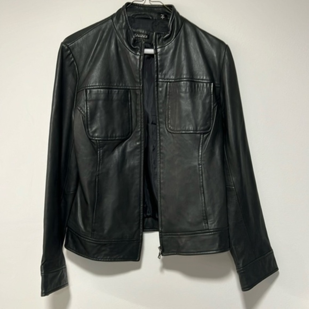TAHARI Black leather jacket size S